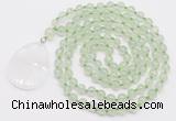 GMN4601 Hand-knotted 8mm, 10mm prehnite 108 beads mala necklace with pendant