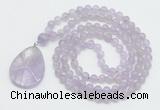 GMN4602 Hand-knotted 8mm, 10mm lavender amethyst 108 beads mala necklace with pendant