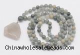 GMN4604 Hand-knotted 8mm, 10mm seaweed quartz 108 beads mala necklace with pendant