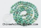 GMN4613 Hand-knotted 8mm, 10mm grass agate 108 beads mala necklace with pendant