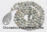 GMN4622 Hand-knotted 8mm, 10mm artistic jasper 108 beads mala necklace with pendant