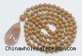 GMN4623 Hand-knotted 8mm, 10mm wooden jasper 108 beads mala necklace with pendant