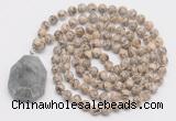 GMN4624 Hand-knotted 8mm, 10mm feldspar 108 beads mala necklace with pendant