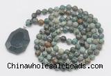 GMN4628 Hand-knotted 8mm, 10mm African turquoise 108 beads mala necklace with pendant