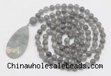 GMN4634 Hand-knotted 8mm, 10mm labradorite 108 beads mala necklace with pendant