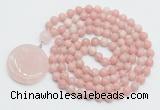 GMN4640 Hand-knotted 8mm, 10mm Chinese pink opal 108 beads mala necklace with pendant