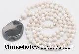 GMN4642 Hand-knotted 8mm, 10mm white howlite 108 beads mala necklace with pendant
