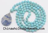 GMN4643 Hand-knotted 8mm, 10mm blue howlite 108 beads mala necklace with pendant