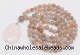 GMN4656 Hand-knotted 8mm, 10mm moonstone 108 beads mala necklace with pendant
