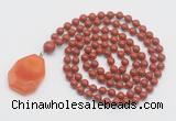 GMN4673 Hand-knotted 8mm, 10mm red jasper 108 beads mala necklace with pendant