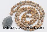 GMN4676 Hand-knotted 8mm, 10mm picture jasper 108 beads mala necklace with pendant