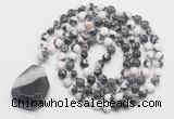 GMN4678 Hand-knotted 8mm, 10mm black & white jasper 108 beads mala necklace with pendant