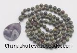 GMN4679 Hand-knotted 8mm, 10mm dragon blood jasper 108 beads mala necklace with pendant