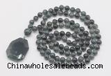 GMN4680 Hand-knotted 8mm, 10mm kambaba jasper 108 beads mala necklace with pendant