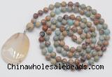 GMN4681 Hand-knotted 8mm, 10mm serpentine jasper 108 beads mala necklace with pendant