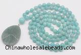 GMN4683 Hand-knotted 8mm, 10mm amazonite 108 beads mala necklace with pendant