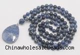 GMN4686 Hand-knotted 8mm, 10mm sodalite 108 beads mala necklace with pendant