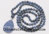 GMN4687 Hand-knotted 8mm, 10mm dumortierite 108 beads mala necklace with pendant