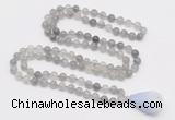 GMN4802 Hand-knotted 8mm, 10mm cloudy quartz 108 beads mala necklace with pendant