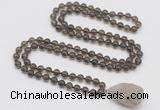 GMN4804 Hand-knotted 8mm, 10mm smoky quartz 108 beads mala necklace with pendant