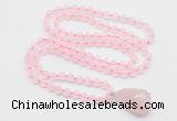 GMN4808 Hand-knotted 8mm, 10mm rose quartz 108 beads mala necklace with pendant