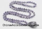 GMN4812 Hand-knotted 8mm, 10mm dogtooth amethyst 108 beads mala necklace with pendant