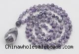 GMN4813 Hand-knotted 8mm, 10mm dogtooth amethyst 108 beads mala necklace with pendant