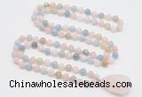 GMN4818 Hand-knotted 8mm, 10mm morganite 108 beads mala necklace with pendant