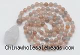 GMN4821 Hand-knotted 8mm, 10mm moonstone 108 beads mala necklace with pendant