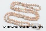 GMN4822 Hand-knotted 8mm, 10mm sunstone 108 beads mala necklace with pendant
