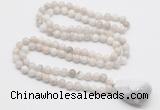 GMN4828 Hand-knotted 8mm, 10mm white crazy agate 108 beads mala necklace with pendant