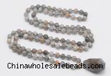 GMN4834 Hand-knotted 8mm, 10mm silver needle agate 108 beads mala necklace with pendant