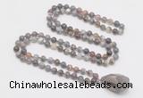 GMN4836 Hand-knotted 8mm, 10mm Botswana agate 108 beads mala necklace with pendant
