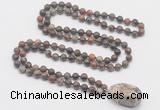 GMN4844 Hand-knotted 8mm, 10mm ocean agate 108 beads mala necklace with pendant