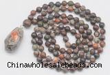 GMN4845 Hand-knotted 8mm, 10mm ocean agate 108 beads mala necklace with pendant