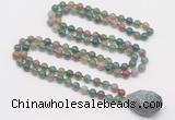 GMN4848 Hand-knotted 8mm, 10mm Indian agate 108 beads mala necklace with pendant