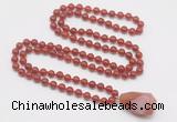 GMN4850 Hand-knotted 8mm, 10mm red agate 108 beads mala necklace with pendant