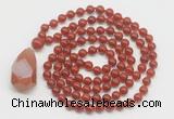 GMN4851 Hand-knotted 8mm, 10mm red agate 108 beads mala necklace with pendant