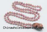 GMN4852 Hand-knotted 8mm, 10mm pink wooden jasper 108 beads mala necklace with pendant