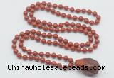 GMN4854 Hand-knotted 8mm, 10mm red jasper 108 beads mala necklace with pendant