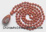 GMN4855 Hand-knotted 8mm, 10mm red jasper 108 beads mala necklace with pendant