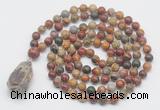 GMN4859 Hand-knotted 8mm, 10mm picasso jasper 108 beads mala necklace with pendant