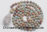 GMN4871 Hand-knotted 8mm, 10mm serpentine jasper 108 beads mala necklace with pendant