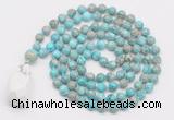 GMN4873 Hand-knotted 8mm, 10mm sea sediment jasper 108 beads mala necklace with pendant