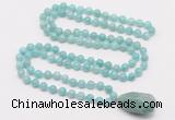GMN4874 Hand-knotted 8mm, 10mm amazonite 108 beads mala necklace with pendant