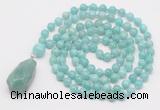 GMN4875 Hand-knotted 8mm, 10mm amazonite 108 beads mala necklace with pendant