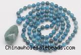 GMN4877 Hand-knotted 8mm, 10mm apatite 108 beads mala necklace with pendant