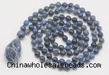GMN4881 Hand-knotted 8mm, 10mm sodalite 108 beads mala necklace with pendant
