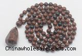 GMN4889 Hand-knotted 8mm, 10mm mahogany obsidian 108 beads mala necklace with pendant