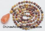 GMN4891 Hand-knotted 8mm, 10mm mookaite 108 beads mala necklace with pendant